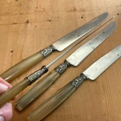 Bernal Cutlery Au Kabile Table Knives Art Nouveau Carbon Steel & Horn France Set Of 4