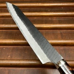 H&K Nigara Hamono 255mm Kiritsuke Sujihiki SG2 Kurouchi Tsuchime Stabilized Maple Burl Western Handle