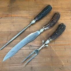 Bernal Cutlery Geo Wostenholm & Sons Carving Set Carbon Steel Sterling Stag Sheffield 1891-1920's? Used Vintage