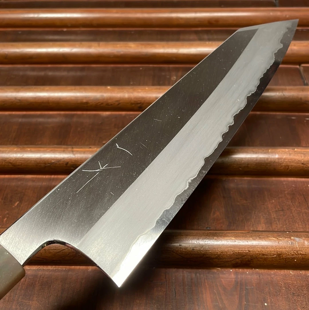 Hitohira Togashi 240mm Kiritsuke Gyuto Stainless Clad Shirogami 1 Taihei Macasser Ebony & Horn