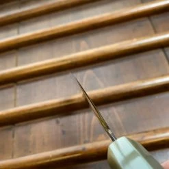 Hitohira Togashi 180mm Santoku Stainless Clad Shirogami 1 Ziricote Blonde Handle