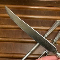 Bernal Cutlery Unmarked 3pc Carving Set Carbon Steel Sterling Handles USA 1890’s-1920’s?