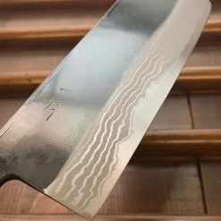 Hitohira HS 165mm Nakiri Shirogami #2 Damascus Kurouchi Rosewood