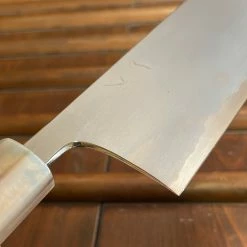 Hitohira Togashi 180mm Nakiri Kasumi Stainless Clad Shirogami 1 Ebony Handle