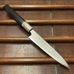 Hitohira Togashi 165mm Petty Kasumi Stainless Clad Shirogami 1 Ebony Handle