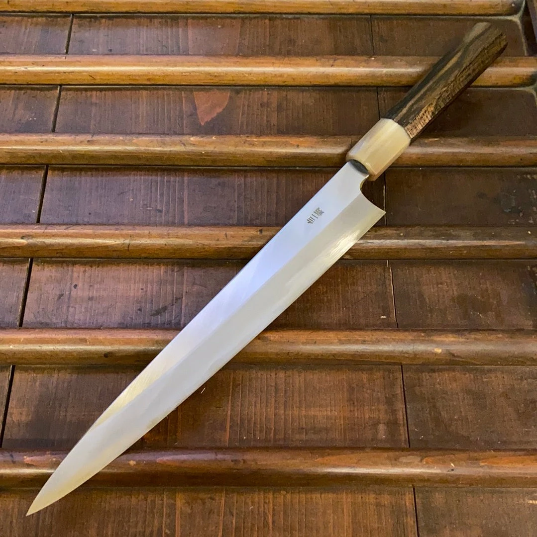 Hitohira Togashi 270mm Sujihiki Stainless Clad Shirogami 1 Ziricote Handle