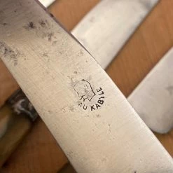 Bernal Cutlery Au Kabile Table Knives Art Nouveau Carbon Steel & Horn France Set Of 4