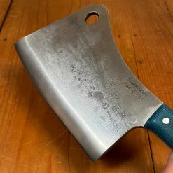 Silverthorn Butcher's Cleaver 1084 Carbon Steel Green Burlap Micarta Handle