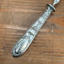 Vintage French Carving 3 Tined Fork Carbon Steel Silver Handle
