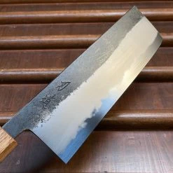 Fukui Hado Sumi 165mm Nakiri Shirogami #2 Kurouchi Finish - Burnt Oak