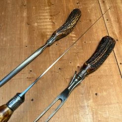 Vintage American Carving Set Carbon Steel Sterling Ferrules Stag ~1880's-1920's Used Vintage