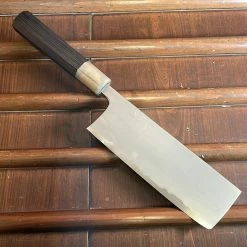 Hitohira Togashi 180mm Nakiri Kasumi Stainless Clad Shirogami 1 Ebony Handle