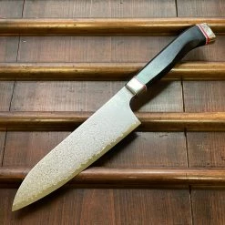 Hitohira Imojiya TH 180mm Santoku VG10 Damascus Fusion Ebony Handle The Vault