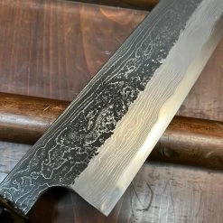 Robert Herder - Windmühlenmesser Tsukasa Hinoura 150mm Petty Shirogami Warikomi Kitaeji Suminagashi Burnt Chestnut Horn