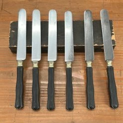 Vintage Used Vintage French Table Knives Carbon Steel Ebony Acier Fondu Late 19th Early 20th C