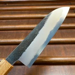 Fukui Hado Sumi 165mm Santoku Shirogami #2 Kurouchi Finish - Burnt Oak