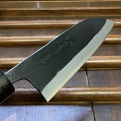 Nakajo Kaji-bei 135mm Santoku Iron Clad Shirogami 2 Kurouchi Buffalo Horn