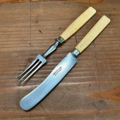 Vintage Used Vintage Gebr. Muller Stuttgart Dessert Or Childs Cutlery Set Carbon Steel Bone C ~1900