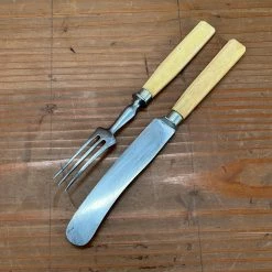 Vintage Used Vintage Gebr. Muller Stuttgart Dessert Or Childs Cutlery Set Carbon Steel Bone C ~1900