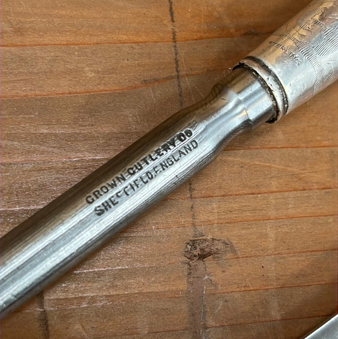 Vintage Crown Cutlery Co Carving Set Carbon Steel Sterling Sheffield Used Vintage