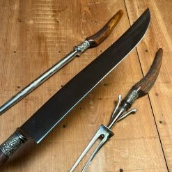 Vintage George Cowen 3 Pc Carving Set Carbon Steel Sheffield Stag Tip ~1890's-1910ish? Used Vintage