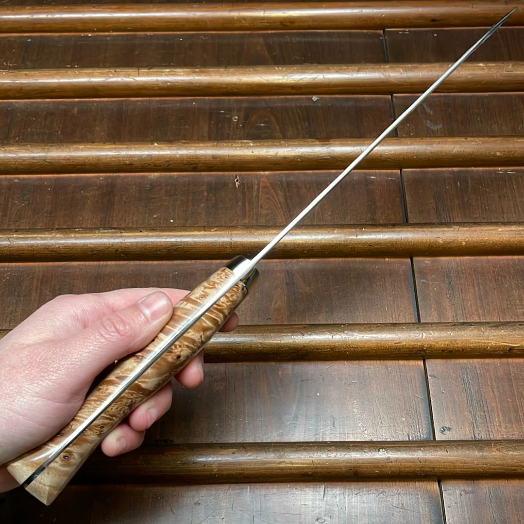 H&K Nigara Hamono 210mm Gyuto SG2 Kurouchi Tsuchime Stabilized Maple Burl Western Handle