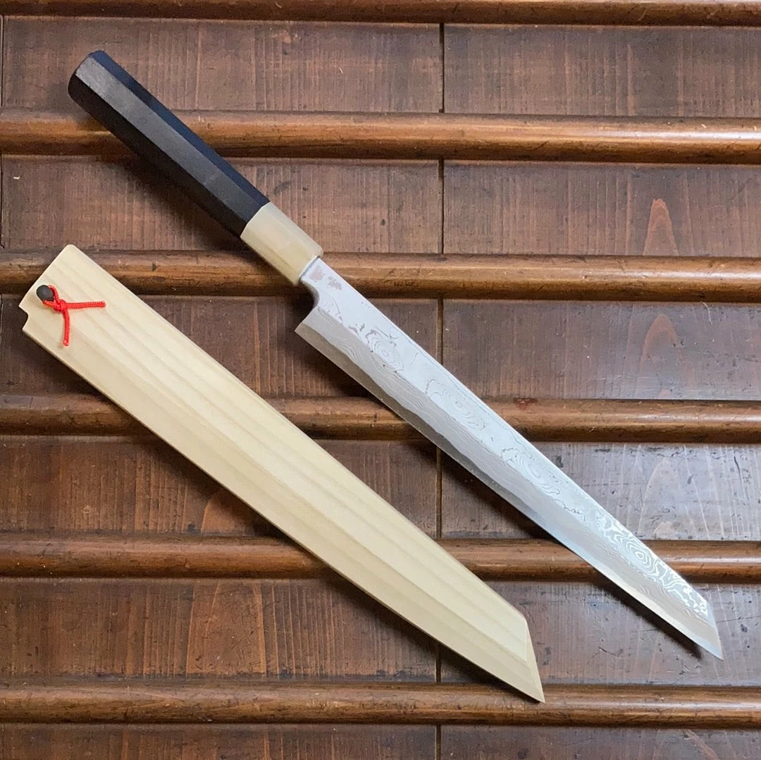 Hitohira Tanaka Manzo 270mm Kiritsuke Yanagi Aogami 1 Damascus Ebony W/ Saya