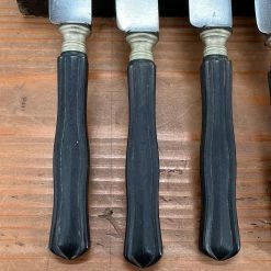 Vintage Used Vintage French Table Knives Carbon Steel Ebony Acier Fondu Late 19th Early 20th C