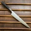 Hitohira Togashi 270mm Sujihiki Kasumi Stainless Clad Shirogami 1 Ebony Handle Blonde Horn