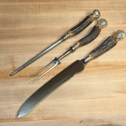 Bernal Cutlery SL&S Sheffield Ltd Cutlers Carving Set Carbon Steel & Stag ~1900-1920