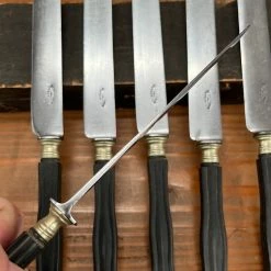 Vintage Used Vintage French Table Knives Carbon Steel Ebony Acier Fondu Late 19th Early 20th C