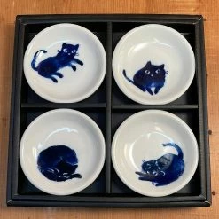 Miya Soy Sauce Dish - Midnight Blue Cat - Set Of 4 Tableware