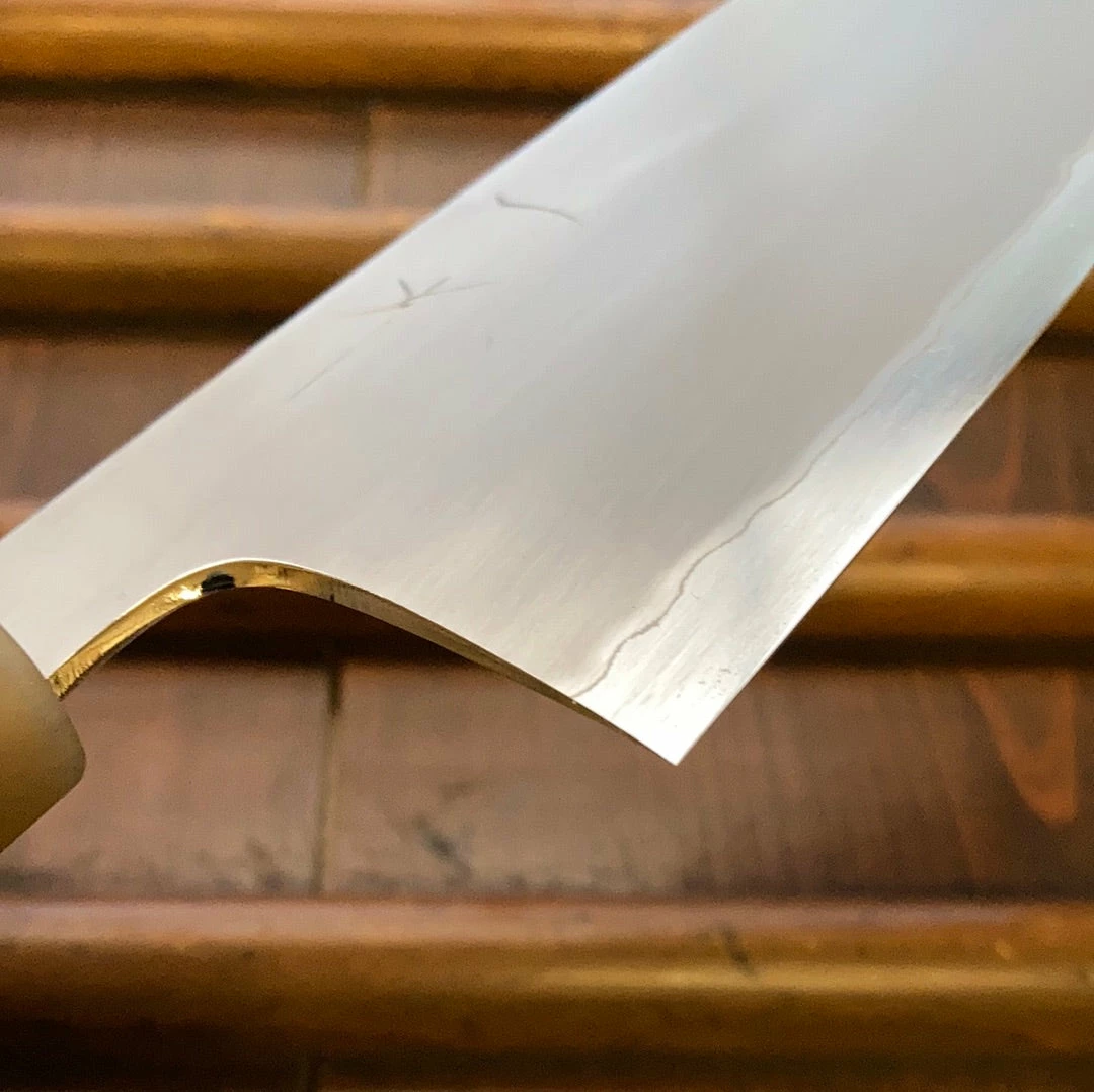 Hitohira Togashi 180mm Bunka Kasumi Stainless Clad Shirogami 1 Ebony Handle