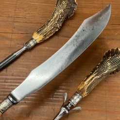 Vintage Used Vintage Meriden Cutlery Co Carving Set Carbon Steel Crown Stag 1918-1925