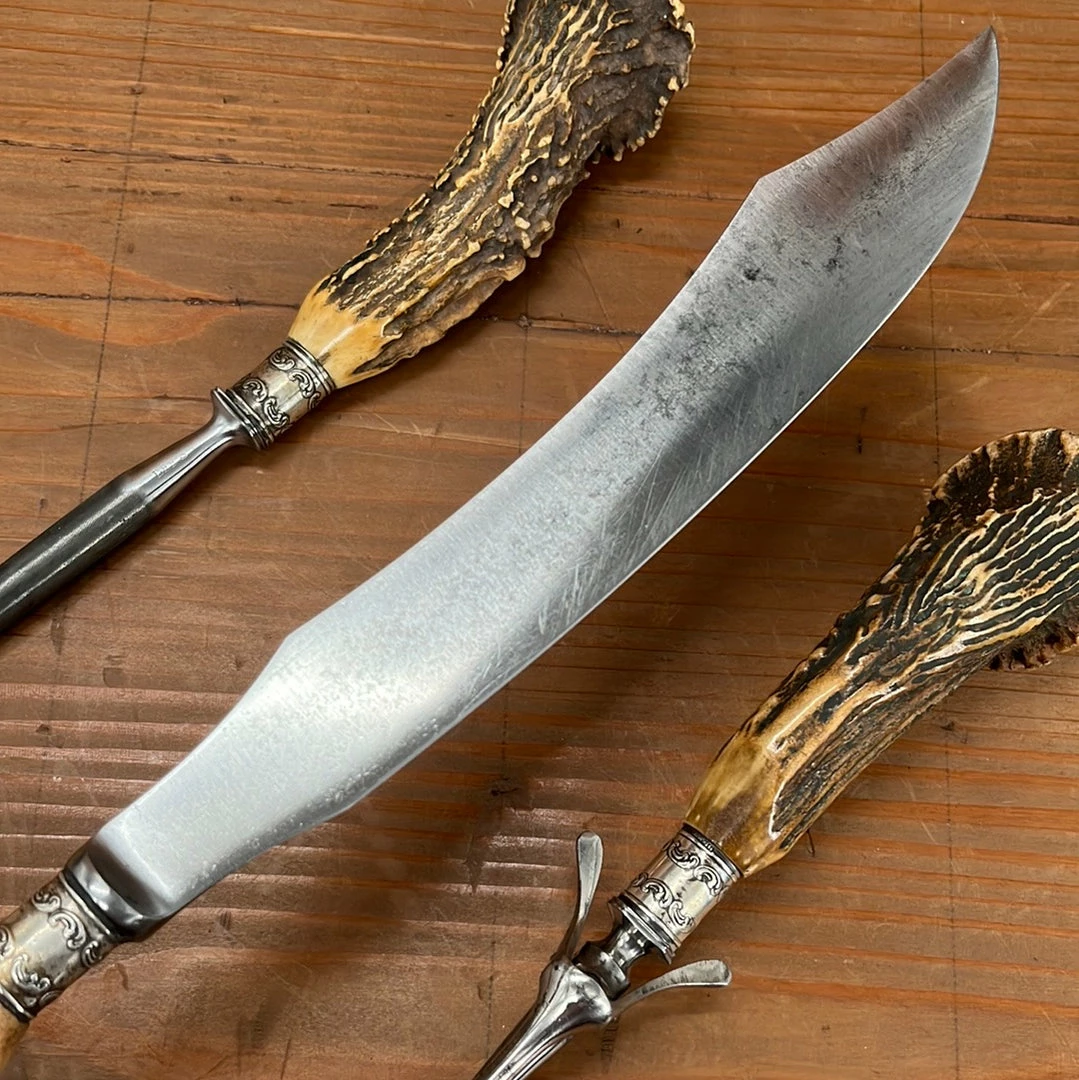 Vintage Used Vintage Meriden Cutlery Co Carving Set Carbon Steel Crown Stag 1918-1925