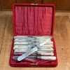 Vintage Table | Steak Landers Frary & Clark Set Of 12 Luncheon Knives Silverplate Carbon MOP In Box