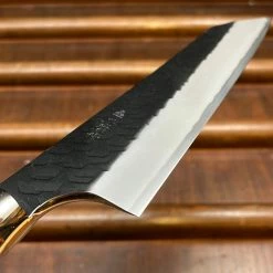 H&K Nigara Hamono SG2 150mm Honesuki Kaku Kurouchi Tsuchime Stabilized Maple Burl Western Handle