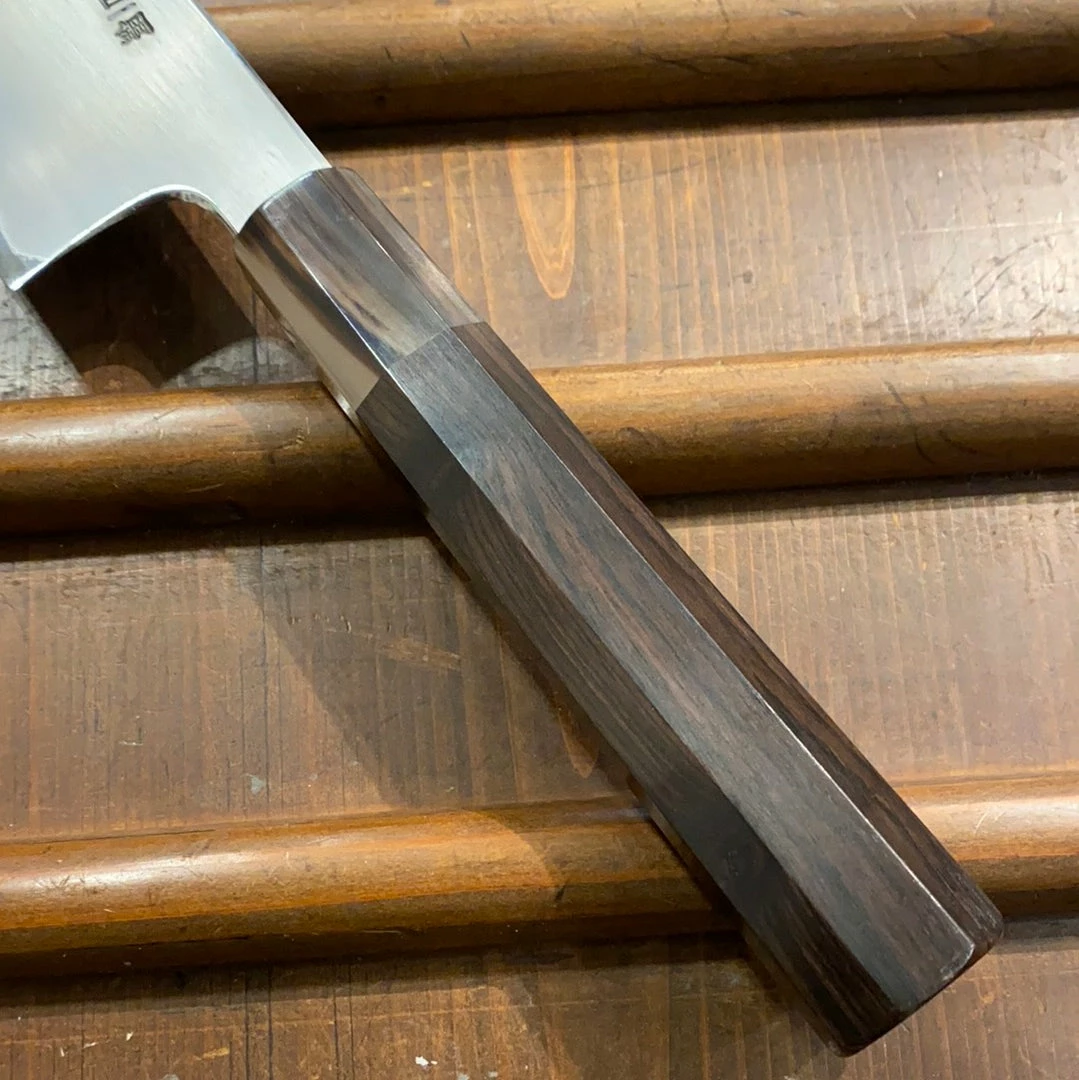 Hitohira Togashi 240mm Gyuto Kasumi Stainless Clad Shirogami 1 Ebony Handle