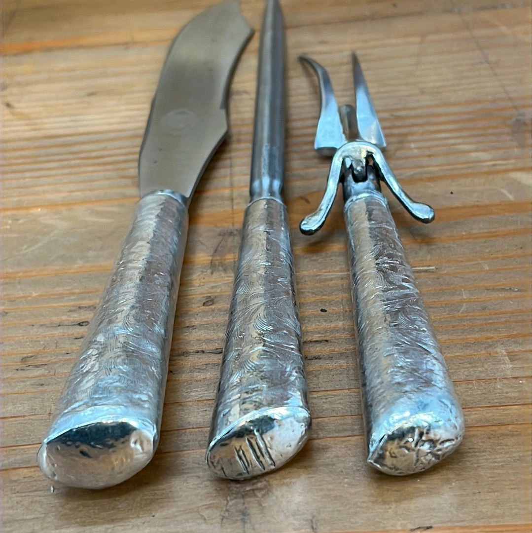 Vintage Crown Cutlery Co Carving Set Carbon Steel Sterling Sheffield Used Vintage