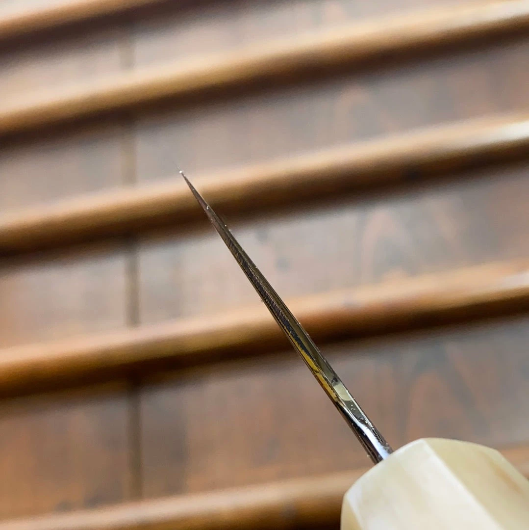 Hitohira Togashi 210mm Gyuto Kasumi Stainless Clad Shirogami 1 Ebony Blonde Handle