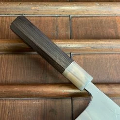 Hitohira Togashi 180mm Nakiri Kasumi Stainless Clad Shirogami 1 Ebony Handle