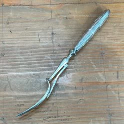 Vintage French Carving 3 Tined Fork Carbon Steel Silver Handle