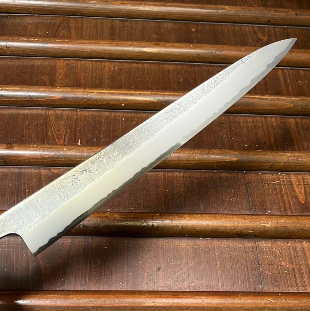 Wakui 240mm Sujihiki Stainless Clad Aogami 2 Nashiji Warikomi Chestnut