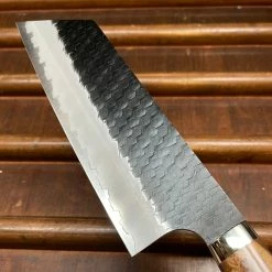 H&K Nigara Hamono SG2 180mm Kiritsuke Nakiri Kurouchi Tsuchime Stabilized Maple Burl Western Handle