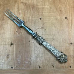 Vintage Table | Steak Fork And Knife Set Forged Carbon Steel & Coin Silver (?) German ? Late 19th C