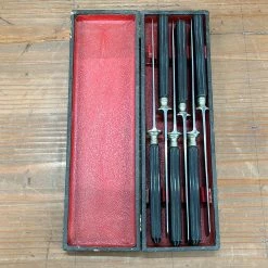 Vintage Used Vintage French Table Knives Carbon Steel Ebony Acier Fondu Late 19th Early 20th C