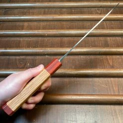 Nakajo Tagai Sanjo 165mm Santoku Migaki Stainless Clad Shirogami 2 Oak And Bubinga Handle