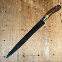 Vintage American Nogent Style 9.75" Slicer Forged Carbon Steel Antler Re-Handle
