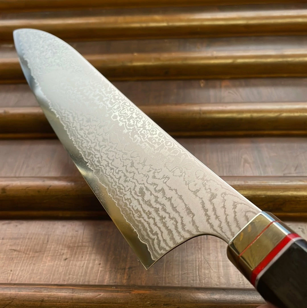 Hitohira Imojiya TH 210mm Gyuto VG10 Damascus Fusion Ebony Handle