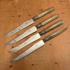 Bernal Cutlery Au Kabile Table Knives Art Nouveau Carbon Steel & Horn France Set Of 4